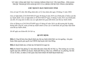 Quyết định 2614/QĐ-UBND 2014 công bố thủ tục hành chính mới tín ngưỡng tôn giáo Lâm Đồng