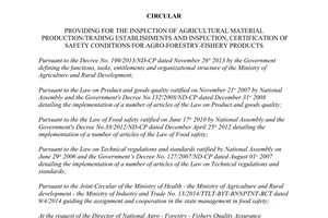 Circular No. 45/2014/TT-BNNPTNT inspection safety conditions for agroforestryfishery products