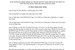 Quyết định 83/2014/QĐ-UBND trình tự thanh quyết toán tiền chi trả dịch vụ môi trường rừng Hà Tĩnh