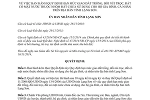 Quyết định 21/2014/QĐ-UBND hạn mức giao đất trống đồi núi trọc đất có mặt nước chưa sử dụng Lạng Sơn