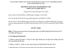 Nghị quyết 15/2014/NQ-HĐND chương trình xây dựng nghị quyết Hội đồng nhân dân Hà Nội 2015