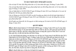 Quyết định 2523/QĐ-UBND năm 2014 bãi bỏ 15/2010/QĐ-UBND thủ tục hành chính đất đai Kiên Giang