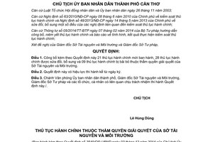 Quyết định 3549/QĐ-UBND năm 2014 thủ tục hành chính thuộc thẩm quyền Sở Tài nguyên Môi trường Cần Thơ