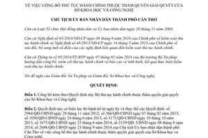 Quyết định 3559/QĐ-UBND năm 2014 thủ tục hành chính thuộc thẩm quyền Sở Khoa học và Công nghệ Cần Thơ