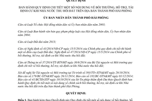 Quyết định 2680/2014/QĐ-UBND bồi thường hỗ trợ tái định cư thu hồi đất Thành phố Hải Phòng