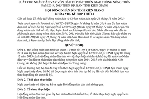 Nghị quyết 85/NQ-HĐND 2014 hỗ trợ lãi suất vay vốn đầu tư phát triển giao thông nông thôn Kiên Giang