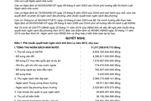 Nghị quyết 95/2014/NQ-HĐND tổng quyết toán ngân sách tỉnh Sơn La 2013