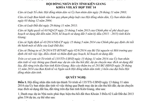 Nghị quyết 91/2014/NQ-HĐND Danh mục dự án cần thu hồi đất chuyển mục đích sử dụng đất lúa đất rừng Kiên Giang