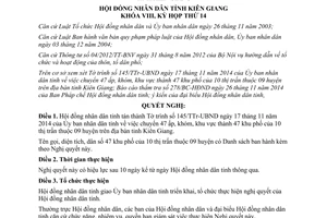 Nghị quyết 94/2014/NQ-HĐND chuyển ấp khóm khu vực thành khu phố tỉnh Kiên Giang