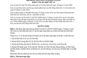 Nghị quyết 95/2014/NQ-HĐND đề nghị công nhận các xã đảo tỉnh Kiên Giang