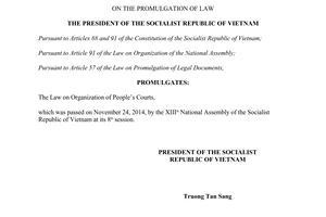 Order No. 21/2014/L-CTN on the promulgation of the Law on Organization of People’s Courts