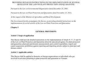 Decree No. 116/2014/ND-CP providing detailed instructions of Law on Plant protection and Quarantine