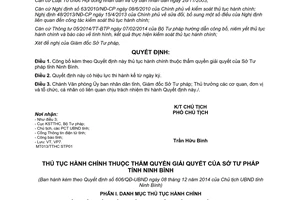 Quyết định 606/QĐ-UBND 2014 công bố thủ tục hành chính Sở Tư pháp Ninh Bình