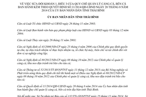 Quyết định 27/2014/QĐ-UBND sửa đổi Quy chế quản lý cảng cá bến cá Thái Bình kèm 11/2014/QĐ-UBND