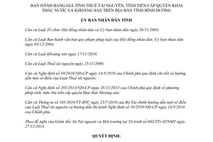 Quyết định 42/2014/QĐ-UBND giá tính thuế tài nguyên tính tiền cấp quyền khai thác nước khoáng sản Bình Dương