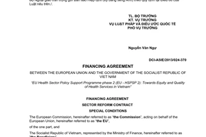 Thông báo hiệu lực Hiệp định tài chính hỗ trợ chính sách ngày Y tế giai đoạn II Việt Nam Liên minh Châu Âu
