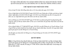 Quyết định 1818/QĐ-UBND thủ tục hành chính lĩnh vực Báo chí thuộc thẩm quyền Sở Thông tin Cà Mau 2014