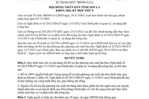 Nghị quyết 100/2014/NQ-HĐND mức chi nội dung chi hỗ trợ địa phương sản xuất lúa theo 42/2012/NĐ-CP Sơn La