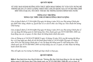 Quyết định 2249/QĐ-TĐC năm 2014 hướng dẫn tư vấn xây dựng Hệ thống quản lý chất lượng hành chính nhà nước