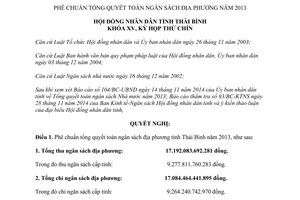 Nghị quyết 33/2014/NQ-HĐND phê chuẩn tổng quyết toán ngân sách địa phương 2013 Thái Bình