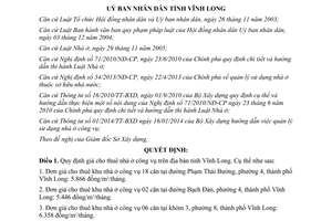 Quyết định 26/2014/QĐ-UBND quy định giá cho thuê nhà ở công vụ Vĩnh Long