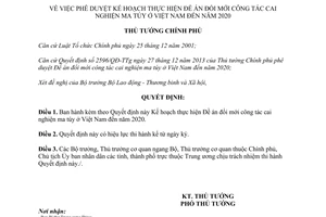 Quyết định 2187/QĐ-TTg 2014 Kế hoạch đổi mới công tác cai nghiện ma túy Việt Nam đến 2020