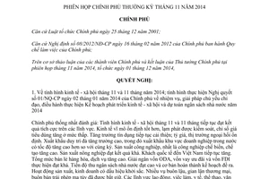 Nghị quyết 89/NQ-CP phiên họp Chính phủ thường kỳ tháng 11 năm 2014