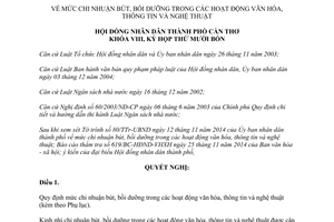 Nghị quyết 14/2014/NQ-HĐND chi nhuận bút bồi dưỡng hoạt động văn hóa thông tin nghệ thuật  thành phố Cần Thơ