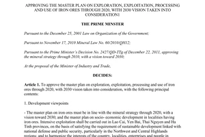 Decision No. 2185/QD-TTg 2014 plan on exploration exploitation processing use of iron ores