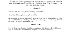 Nghị quyết 90/NQ-CP năm 2014 quy hoạch sử dụng đất vào mục đích an ninh 2020 kế hoạch sử dụng 2011 2015