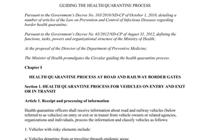 Circular No. 46/2014/TT-BYT guiding the health quarantine process