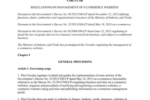 Circular No. 47/2014/TT-BCT regulations on management of e-commerce websites