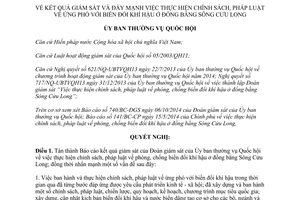 Nghị quyết 853/NQ-UBTVQH13 2014 chính sách pháp luật ứng phó biến đổi khí hậu đồng bằng Sông Cửu Long