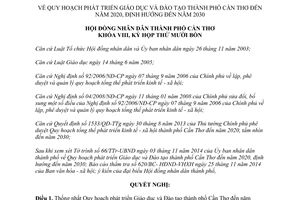 Nghị quyết 23/NQ-HĐND năm 2014 Quy hoạch phát triển Giáo dục Đào tạo thành phố Cần Thơ năm 2020 đến 2030