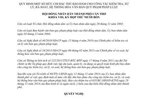 Nghị quyết 20/2014/NQ-HĐND mức chi cho công tác kiểm tra xử lý rà soát hệ thống văn bản pháp luật thành phố Cần Thơ