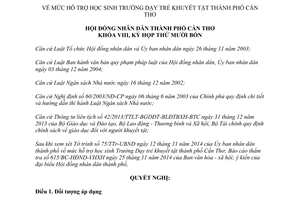 Nghị quyết 16/2014/NQ-HĐND mức hỗ trợ Học sinh Trường Dạy trẻ khuyết tật thành phố Cần Thơ