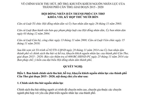 Nghị quyết 17/2014/NQ-HĐND chính sách thu hút hỗ trợ khuyến khích nguồn nhân lực thành phố Cần Thơ 2015 2020