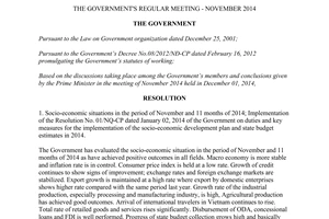 Resolution No. 89/NQ-CP the Government's regular meeting November 2014