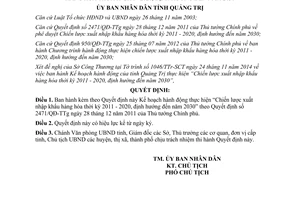 Quyết định 2661/QĐ-UBND 2014 Chiến lược xuất nhập khẩu hàng hóa 2011 2020 định hướng 2030 Quảng Trị