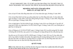 Nghị quyết 110/2014/NQ-HĐND mức thu tỷ lệ để lại chi cho công tác tổ chức thu phí sử dụng đường bộ Hòa Bình