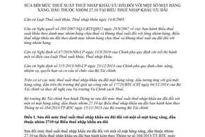 Thông tư 185/2014/TT-BTC sửa đổi mức thuế suất thuế nhập khẩu ưu đãi xăng dầu thuộc nhóm 27.10