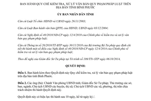Quyết định 25/2014/QĐ-UBND Quy chế kiểm tra xử lý văn bản quy phạm pháp luật Bình Phước
