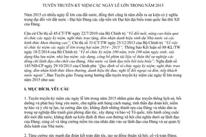 Hướng dẫn số 138-HD/BTGTW Tuyên truyền kỷ niệm các ngày lễ lớn 2015 2014