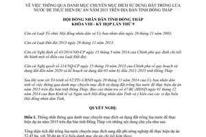 Nghị quyết 27/2014/NQ-HĐND danh mục chuyển mục đích sử dụng đất trồng lúa nước 2015 Đồng Tháp