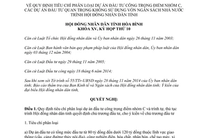 Nghị quyết 102/2014/NQ-HĐND phân loại dự án đầu tư công trọng điểm nhóm c các dự án đầu tư quan trọng Hòa Bình