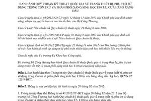 Thông tư 48/2014/TT-BCT Quy chuẩn kỹ thuật Quốc gia tồn trữ phân phối xăng sinh học E10 cửa hàng xăng dầu