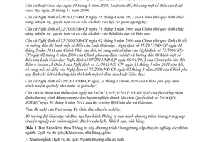 Thông tư 42/2014/TT-BGDĐT chương trình khung trung cấp chuyên nghiệp Dịch vụ du lịch Khách sạn nhà hàng