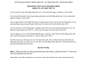 Nghị quyết 99/2014/NQ-HĐND kế hoạch phát triển kinh tế xã hội năm 2015 tỉnh Hòa Bình