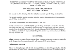 Nghị quyết 31/2014/NQ-HĐND tăng thu đầu tư xây dựng cơ bản 2014 Chương trình quốc gia 2015 Thái Bình