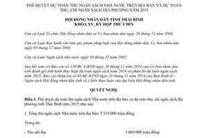 Nghị quyết 30/2014/NQ-HĐND dự toán ngân sách Nhà nước 2015 Thái Bình